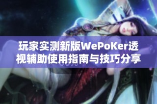 玩家实测新版WePoKer透视辅助使用指南与技巧分享